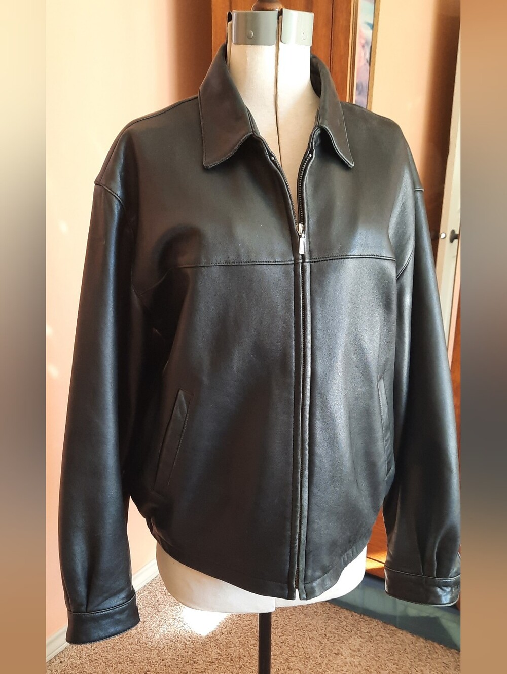 Golden Bear Men's Black Leather Zip-Front Jacket